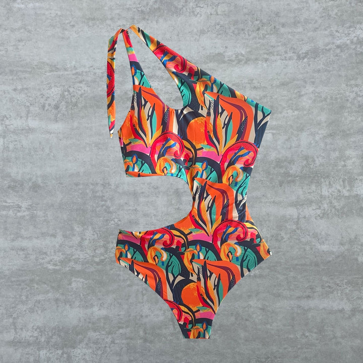 Bañador Capri bosque print reversible a negro