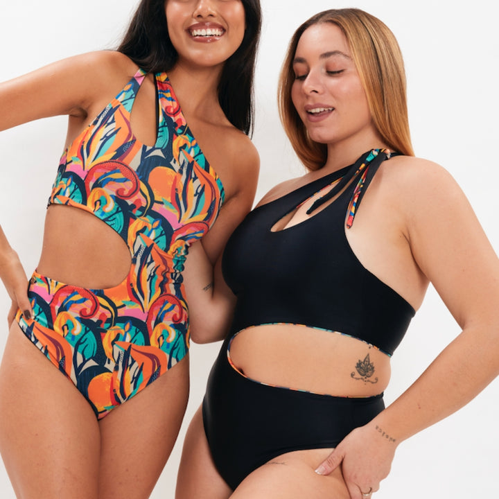 Bañador Capri bosque print reversible a negro