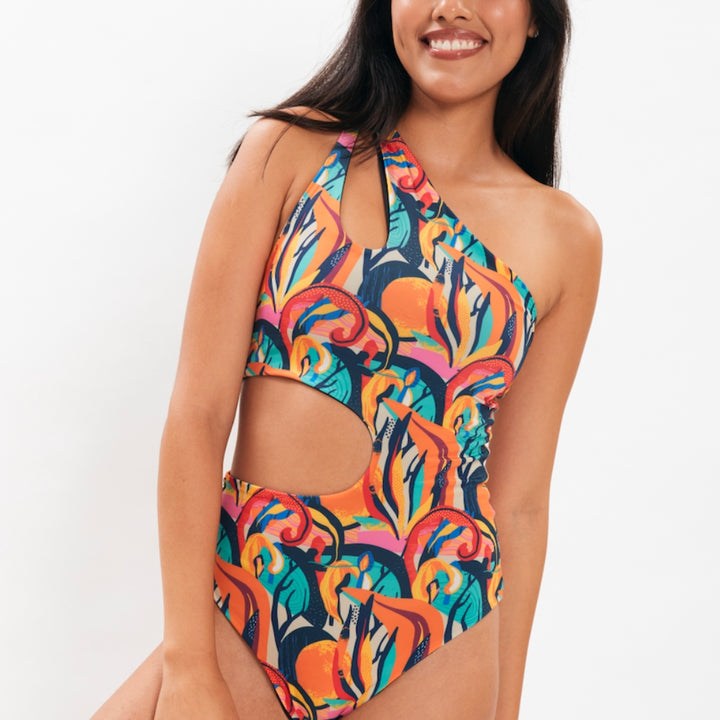 Bañador Capri bosque print reversible a negro