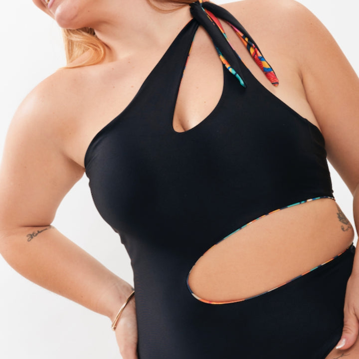 Bañador Capri bosque print reversible a negro