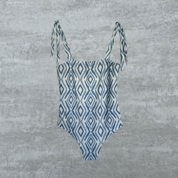 Bañador Colán Celeste print reversible a celeste satinado