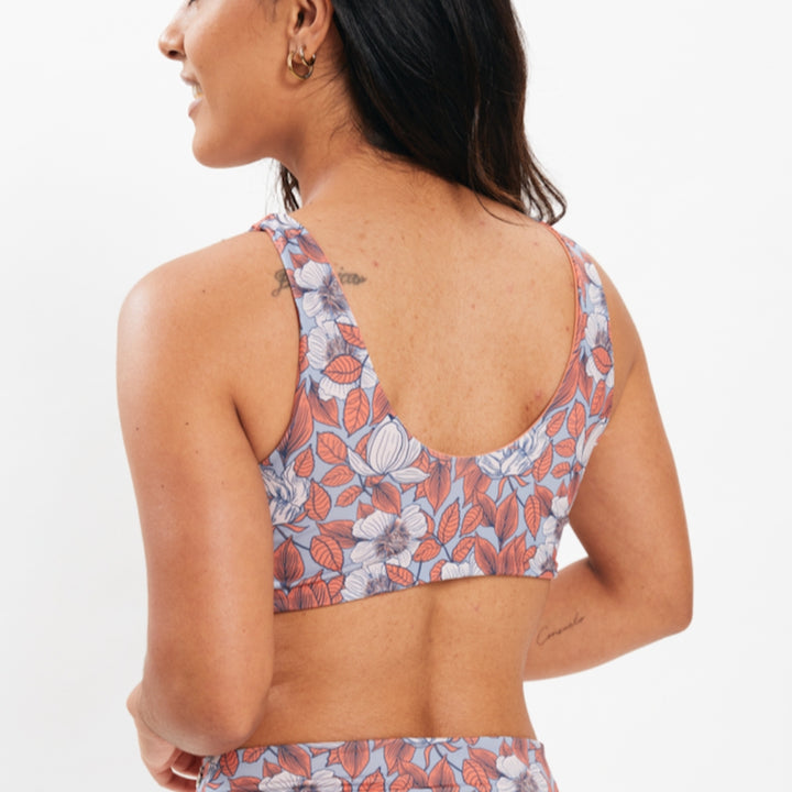 Top Saona flores celestes reversible a durazno